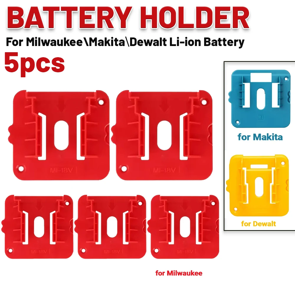 

5PCS Machine Holder Battery Storage Rack for Dewalt/Makita/Milwaukee 14.4V 18V Li-ion Battery Wall Mount Tool Bracket Fixing