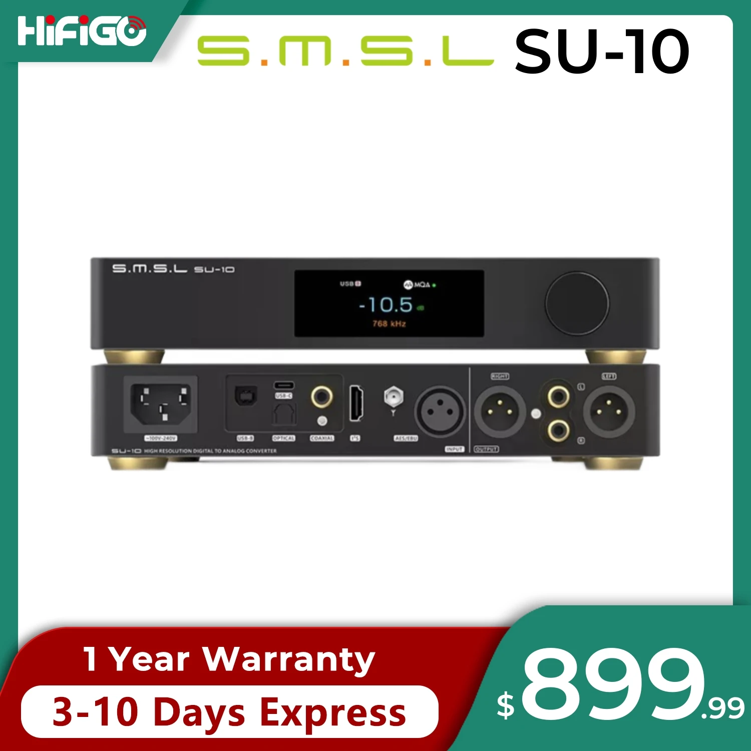 

SMSL SU-10 MQA Decoder Support MQA-CD Dual ES9038PRO XMOS316 DAC 32Bit/768kHz DSD512 Support LDAC,Aptx/HD,SBC,AAC SMSL SU10 DAC