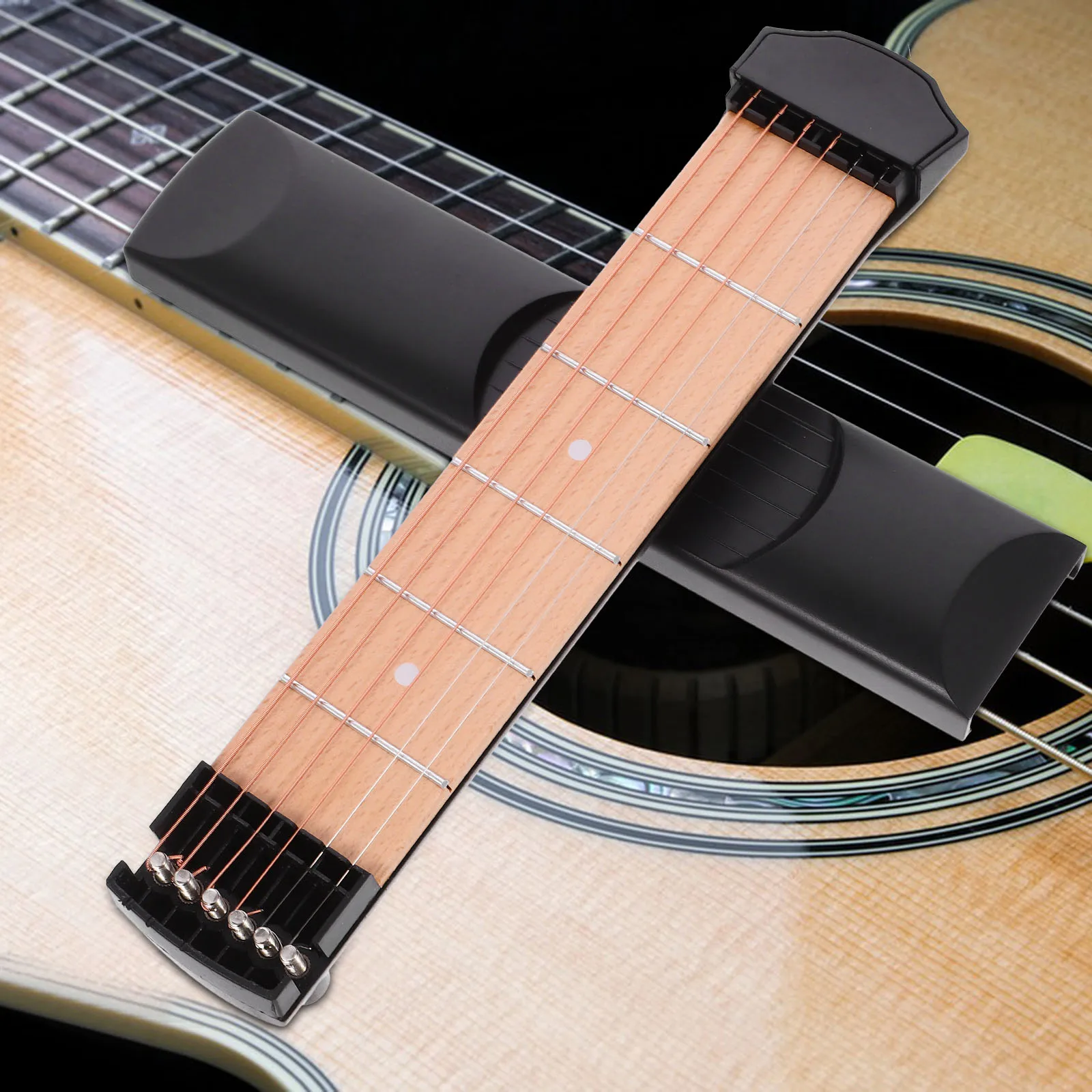 

Pocket Guitar 6 Frets Black Trainer Tools Gadgets Neck Fretboard Portable Practice Chord Learning Small Size Beginners Folk