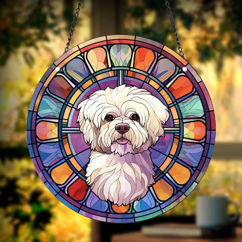 Cute Dog Decor Stained Acrylic Window Hangings Sun Catcher Gift for Mom Animal Labrador Home Decoration for Kitchen Livingroom