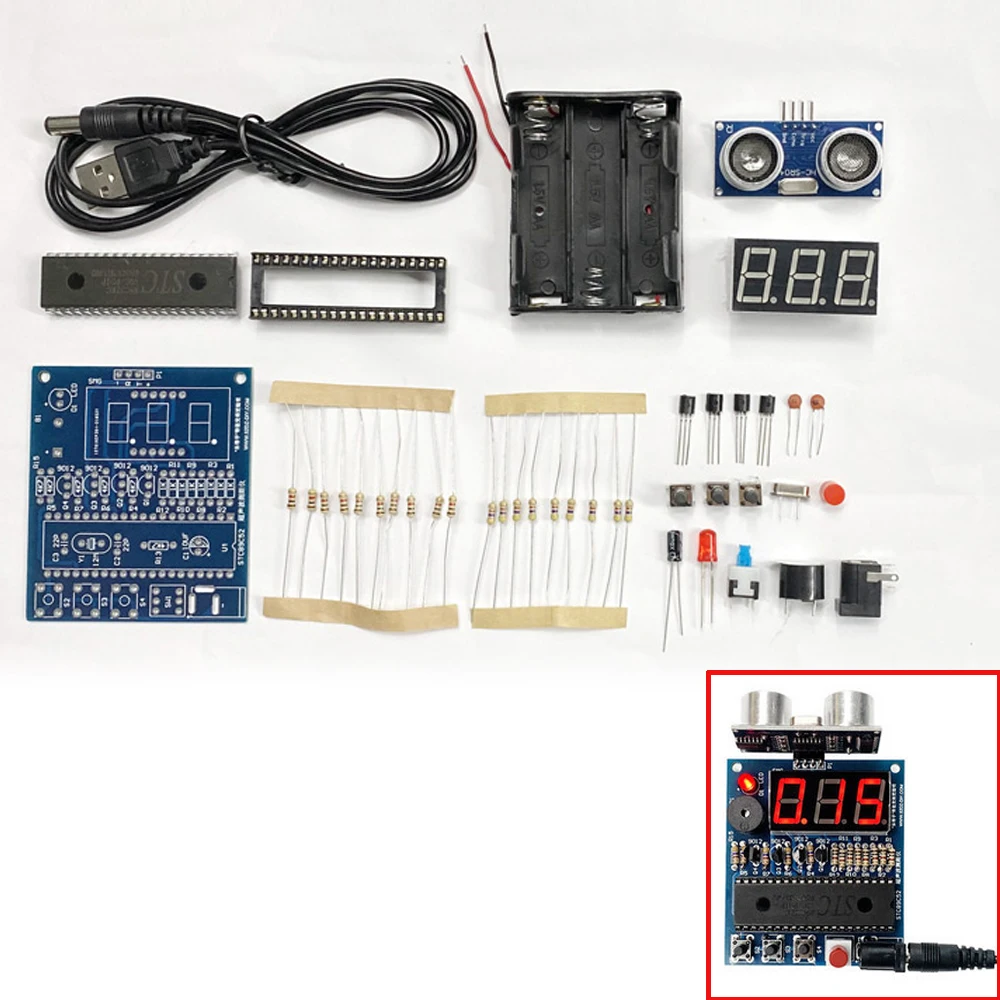 diy electronic Ultrasonic Rangefinder Kit alarm HC-SR04 Reversing radar diy soldering project 51 MCU(no battery)