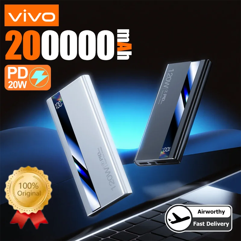 VIVO 200000 мАч Power Bank 120 Вт Быстрая зарядка Портативное зарядное устройство большой емкости Moblie Powerbank для iPhone Samsung Huawei