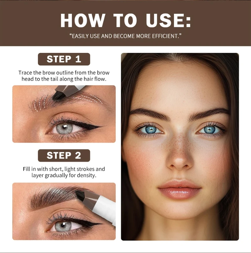 Lápiz de cejas 4D de larga duración, multihorquillas, punta de lápiz líquido, boceto fino, tatuaje líquido, maquillaje preciso resistente al agua