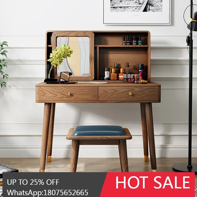 

MJY Nordic Solid Wood Dressing Table White Ash Modern Small Apartment Light Luxury Table