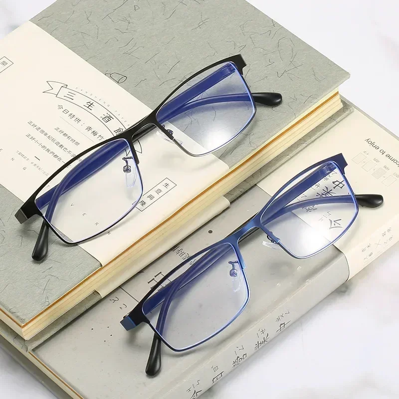 Business Men Women Anti-Blue Light Myopia Glasses Finished Metal Square Prescription Eyeglasses Diopter 0 -0.5 To -6.0 Oculos