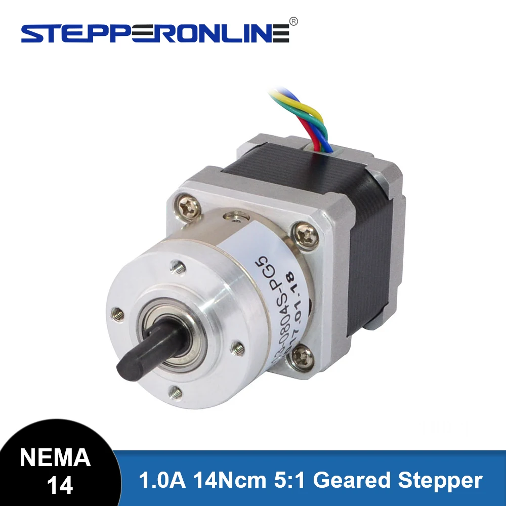 STEPPERONLINE Nema14 Geared Stepper Motor with Gear Ratio 5:1 Planetary Gearbox 1A 14Ncm Bipolar for CNC