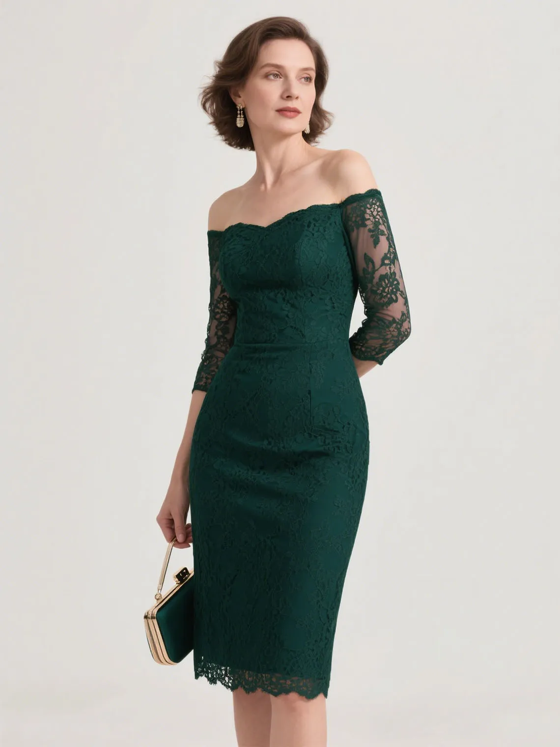 

Sexy Sheath Off Shoulder Mother of the Bride Dress Knee Length Lace Long Sleeves Wedding Guest Evening Gown 2025 Free Customized