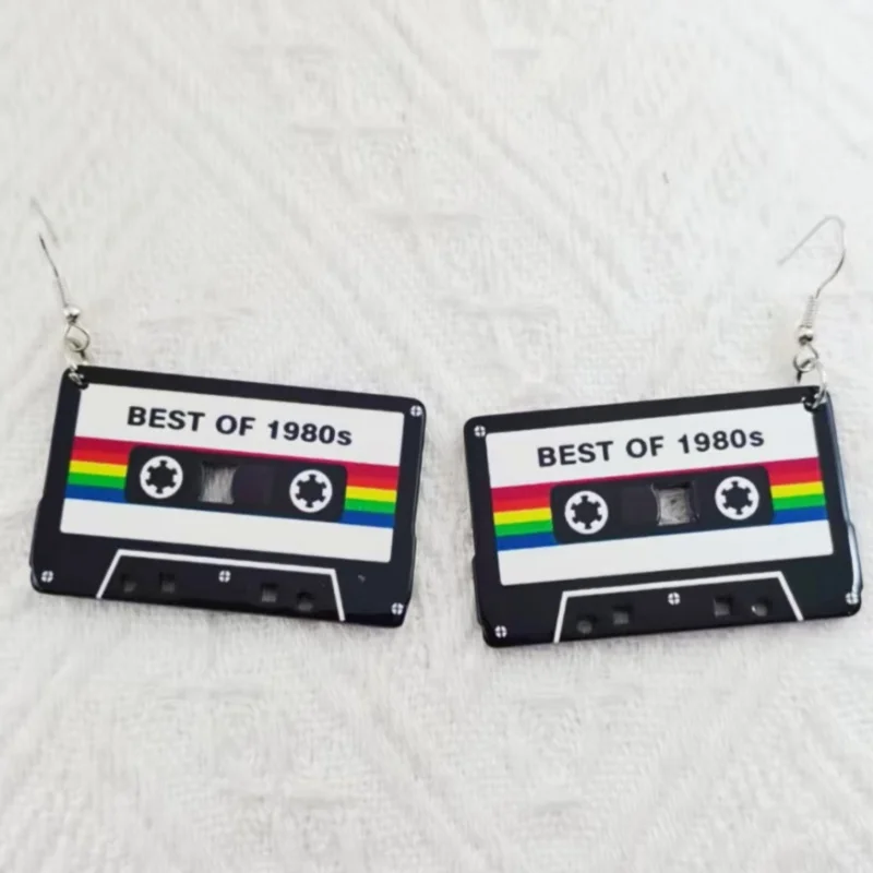 1 pair of acrylic black rock tape recorder earrings, women's earrings, the best choice for gifts