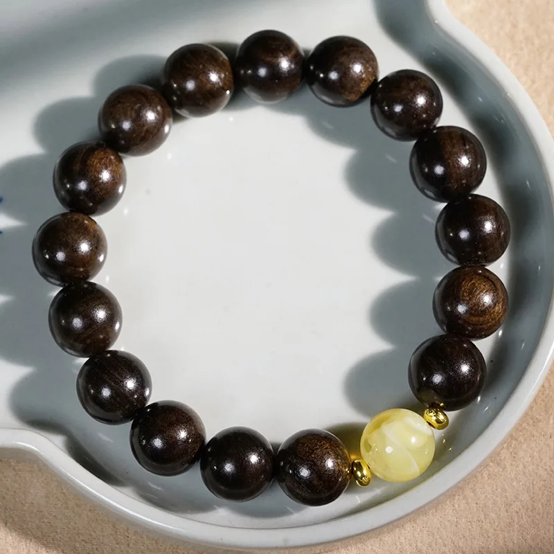 Bodhisattva Chess Agarwood DIY Single-Loop , Round Bead Bracelet for Men and Women, Buddhist Jewelry, Pray