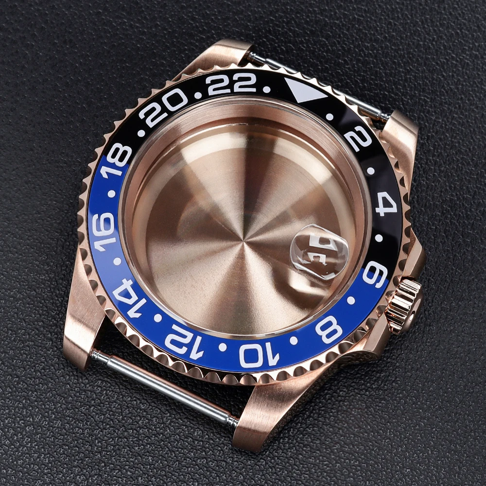 

40mm Rose Gold Watch Case For NH35 NH36 NH38 Miyota8215 Eta2824 Movement 28.5mmDial Submariner GMT Watch Replacement Repair Part