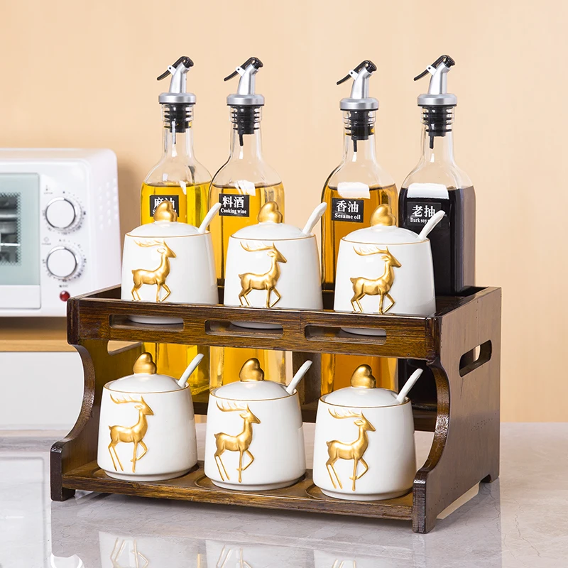 

Kitchen Oil Spray Spice Jars Set With Lids Salt And Pepper Shakers Spices Containers Set Box Sugar Especias Bento Accessories