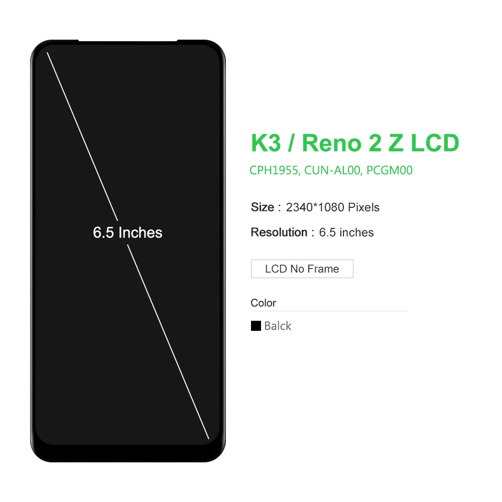 Super AMOLED For Oppo Reno2 Z LCD Display Touch Screen Digitizer Assembly For Oppo Realme K3 LCD with Frame Reno 2 Z Replacement