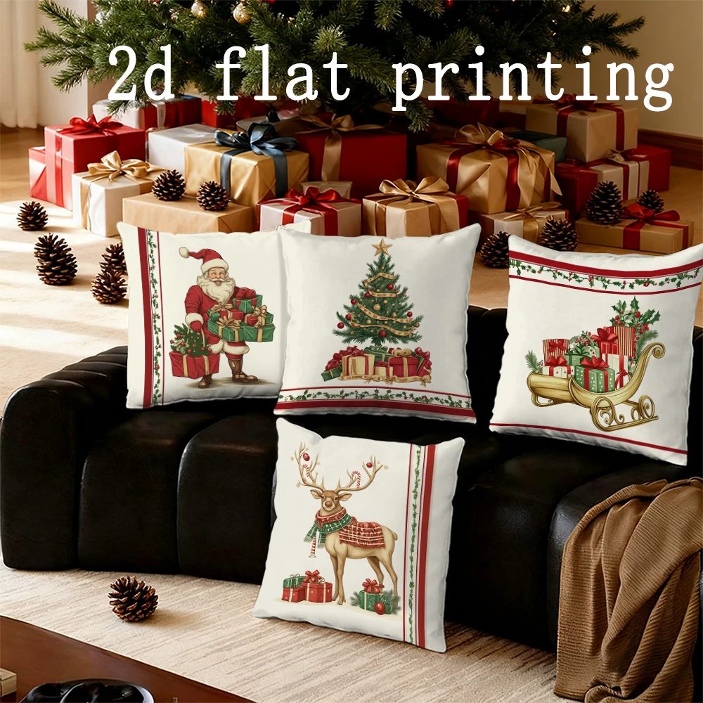 

Home Decor Christmas-themed Cushion Covers with Santa & Deer Pattern Cushion Cover Suitable for Sofa Bedroom Car Pillow Cover