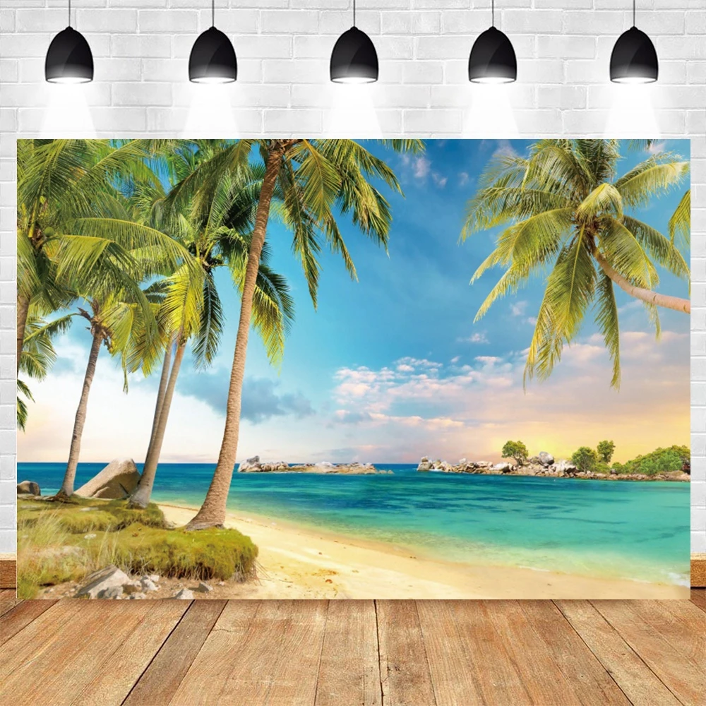 Tropical Ocean Beach Backdrop Summer Seaside Palm Tree Baby Birthday Travel Holiday Party Photography Background Photo Studio