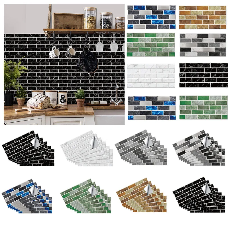 2Set 6Pcs Self-adhesive Waterproof Marble Tile Wall Stickers For Kitchen Bathroom Living Dining Room Peel And Stick Decorative