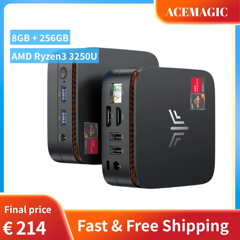 

Мини-ПК ACEMAGIC на базе AMD Ryzen 3 3250U, 8 ГБ ОЗУ, 256 ГБ SSD, Windows 11 Pro, с двумя портами 4K HDMI и DP, компактный настольный компьютер с низким энергопотреблением, бесшумный, для дома