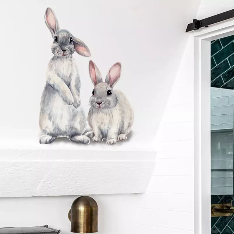 

Two Cute Rabbits Wall Sticker Children's Kids Room Home Decoration Removable Wallpaper Living Room Bedroom Mural Bunny Stickers