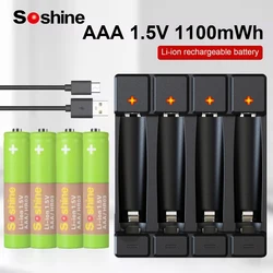 Soshine 1.5V 1100mWh AAA Rechargeable Battery 3A Lithium Li-Ion Batteries and Li-ion AA AAA Smart Rechargeable Batteries Charger