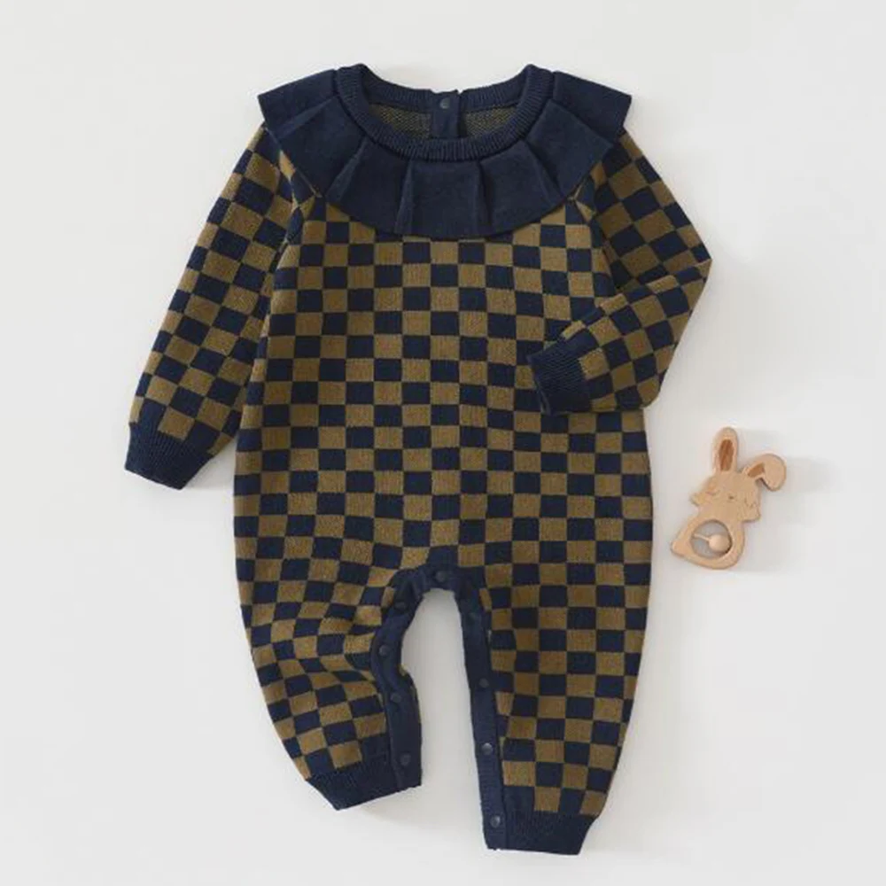 Baby Boy Christmas Romper Knitted Long Sleeve Plaid Spring Autumn Winter 1st Birthday Infant Girl Jumpsuit Unisex Baby Clothes