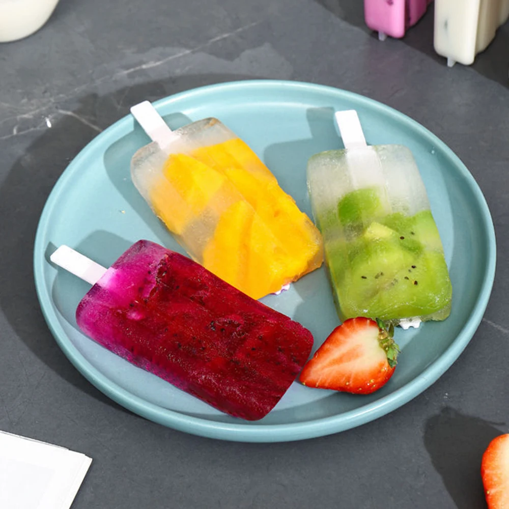 8/4grids Ice Cream Molds 4 Popsicle Molds Set Popsicle Ice Tray Ice Cream Reusable With Stick Cover Ice Mold Kitchen Accessories