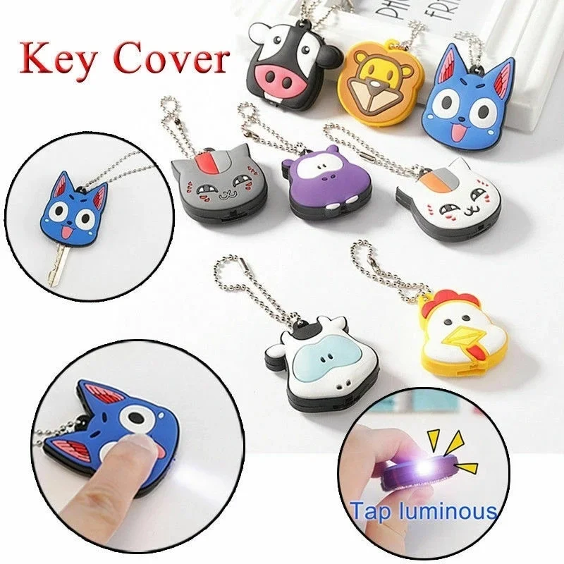 1PC LED Light PVC Silicone Key Ring Cap Head Cover Keychain Case Shell Animals Shape Key Dust Cover Holder Key Chain Pendan