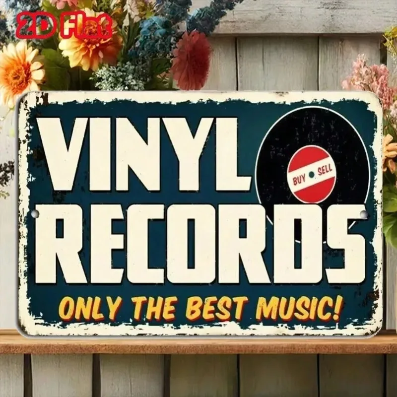 لافتة معدنية عتيقة قطعة واحدة خالدة - ديكور "سجلات الفينيل أفضل الموسيقى فقط"، تصميم كلاسيكي، مثالي لغرف ذكريات الموسيقى