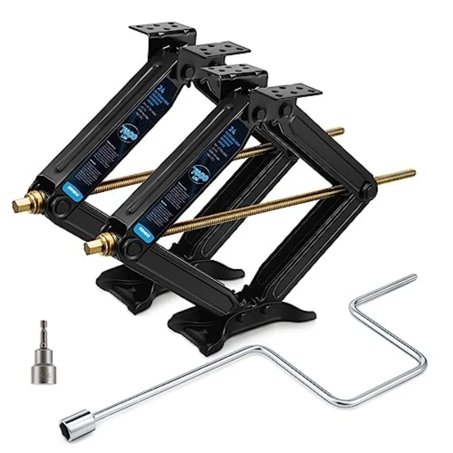 

RV stabilizer leveling scissor jacks for travel trailer and camper, black heavy-duty steel, 7500 lbs capacity, 24-inch lift, in