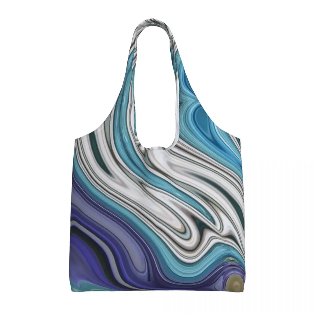 Custom Modern Chic Blue Purple Marble Swirls Grocery Shopping Tote Bag Women Canvas Shoulder Shopper Bags Big Capacity Handbags