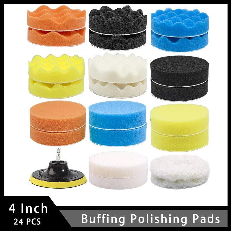 

4 Inch Buffing Polishing Pads Kit 24 Pcs Headlight Restoration Polishing Sponge with Wool Pads for Car Polishing Waxing