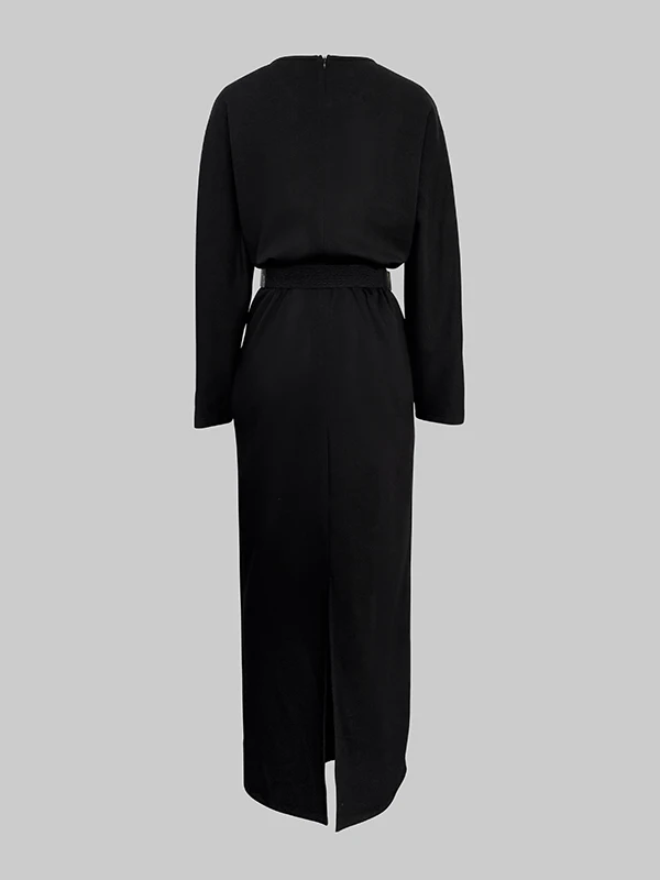 เดรสยาวสีดำคลาสสิกสำหรับผู้หญิง ฤดูใบไม้ร่วง-ฤดูหนาว 2025 ดีไซน์หรูหราสำหรับงานวันเกิด ประดับด้วยคริสตัล ทรงหลวม เสื้อผ้าผู้หญิง