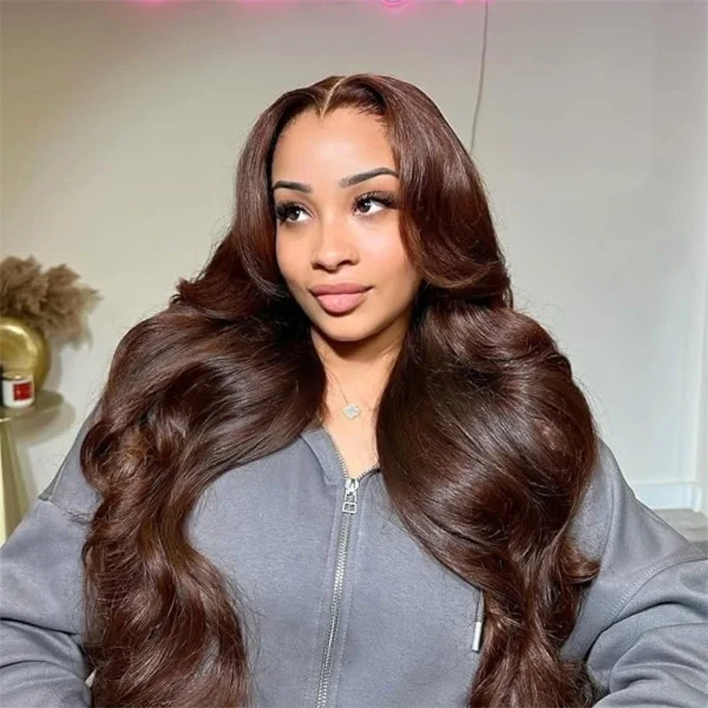 

Парик из натуральных бразильских волос, шоколадно-коричневый, плотность 200, с HD-кружевом 13x4/13x6, для женщин, волнистый, с кружевной передней частью