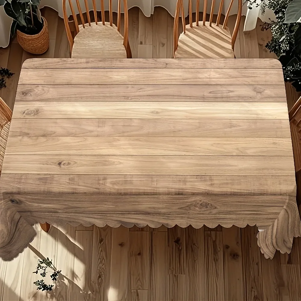 1 piece of 2D flat printing light wood grain printed tablecloth, light brown, fine wooden texture tableclothxzj