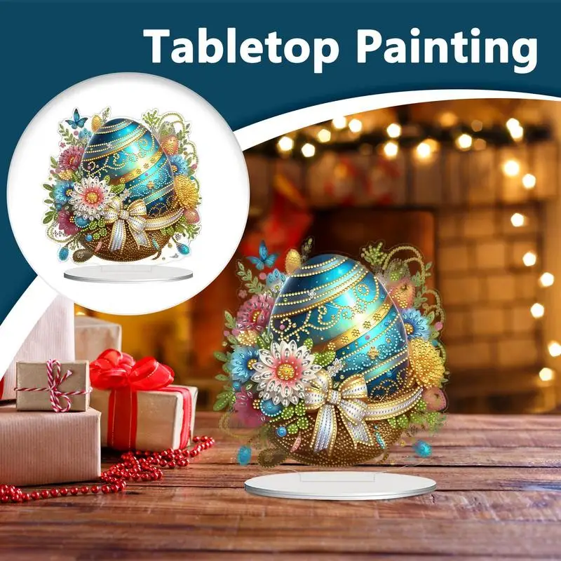 Tabletop Painting Easter Eggs Crystal Painting Art Easter Crystal Painting Double Sided Stand Up Gem Painting Craft Desk