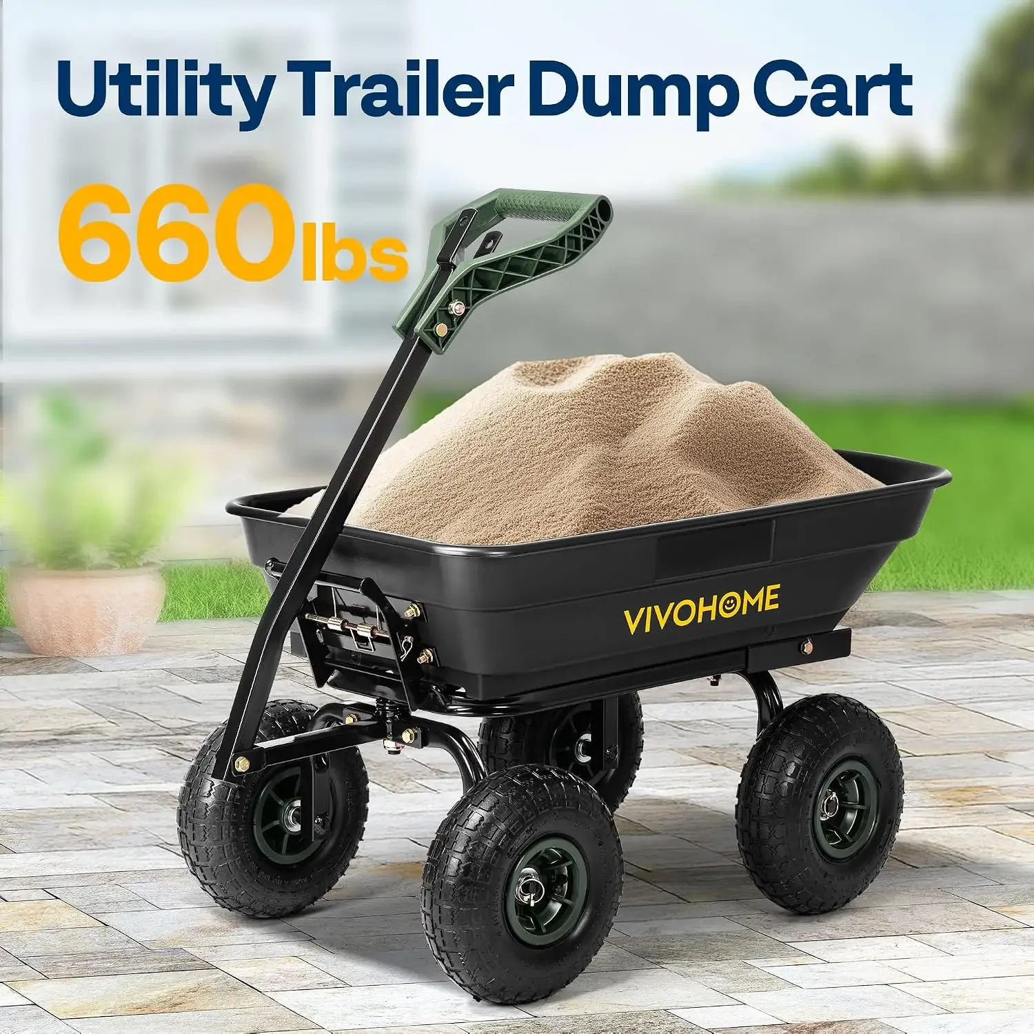 660lbs Wheelbarrow Dump Garden Cart with 2-in-1 Convertible Handle | Attach to ATV or Tractor, 10