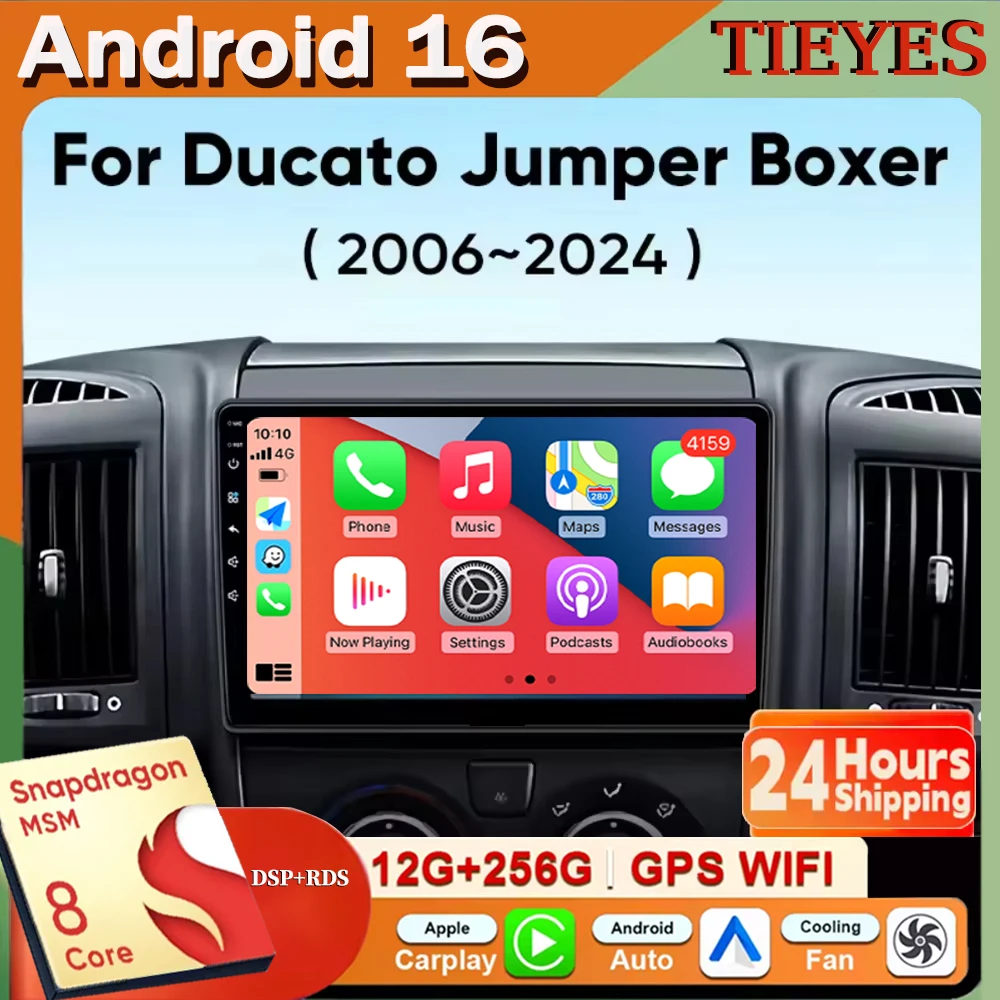 Android 16 For Fiat Ducato Citroen Jumper Peugeot Boxer 2006-2024 CarPlay&Auto Car Radio Stereo GPS Navigation Multimedia Player