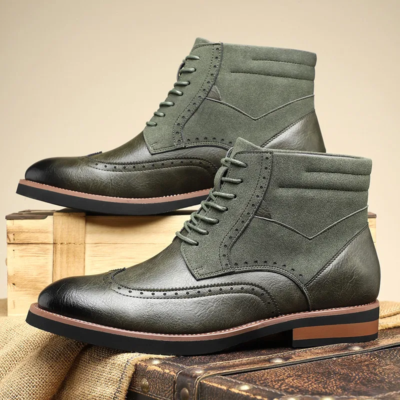 New Autumn Winter Vintage British Men Ankle Boots Real Leather Business Brogue Shoes Outdoor Work Boots Desert Motorcycle Boot