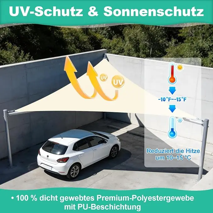Dreieckiges Schattenzelt, UV-Schutz, mit Befestigungssets für Terrasse, Pool, Strand, Garten, Sonnenschutzzelt – Detail 7