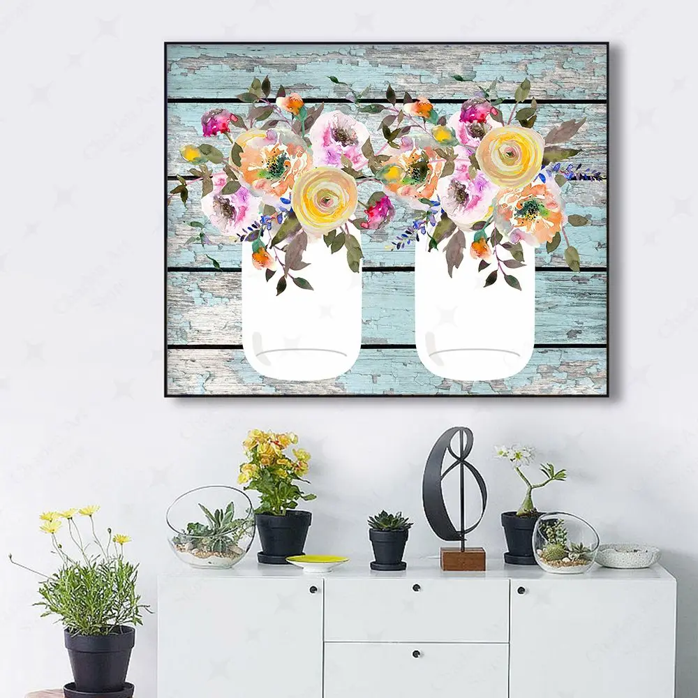 Farmhouse Prints Cotton Sunflower Wall Art Poster Watercolor Coffeepot Flowers Canvas Painting Nordic Picture Kitchen Home Decor