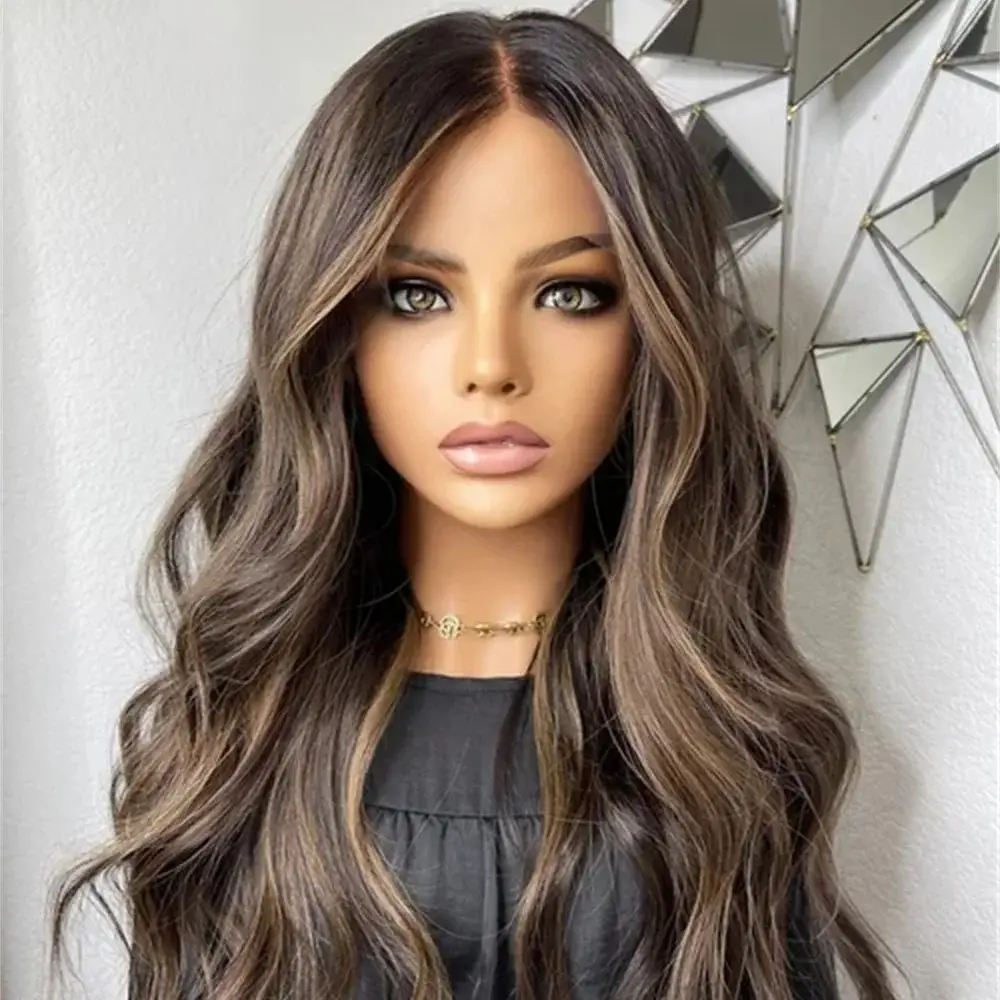 Highlight Blonde Long 5x5 Silk Base Jewish Human Hair Free Wave Glueless Wig Baby Hair HD Lace European Hair Preplucked