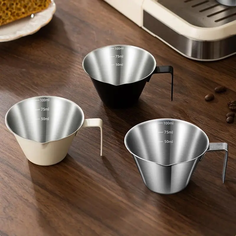 100ML 304 Stainless Steel Coffee Extraction Cup With Scale Small Milk Spoon Making Cup Espresso Measuring Cup Kitchen Tools Cup.