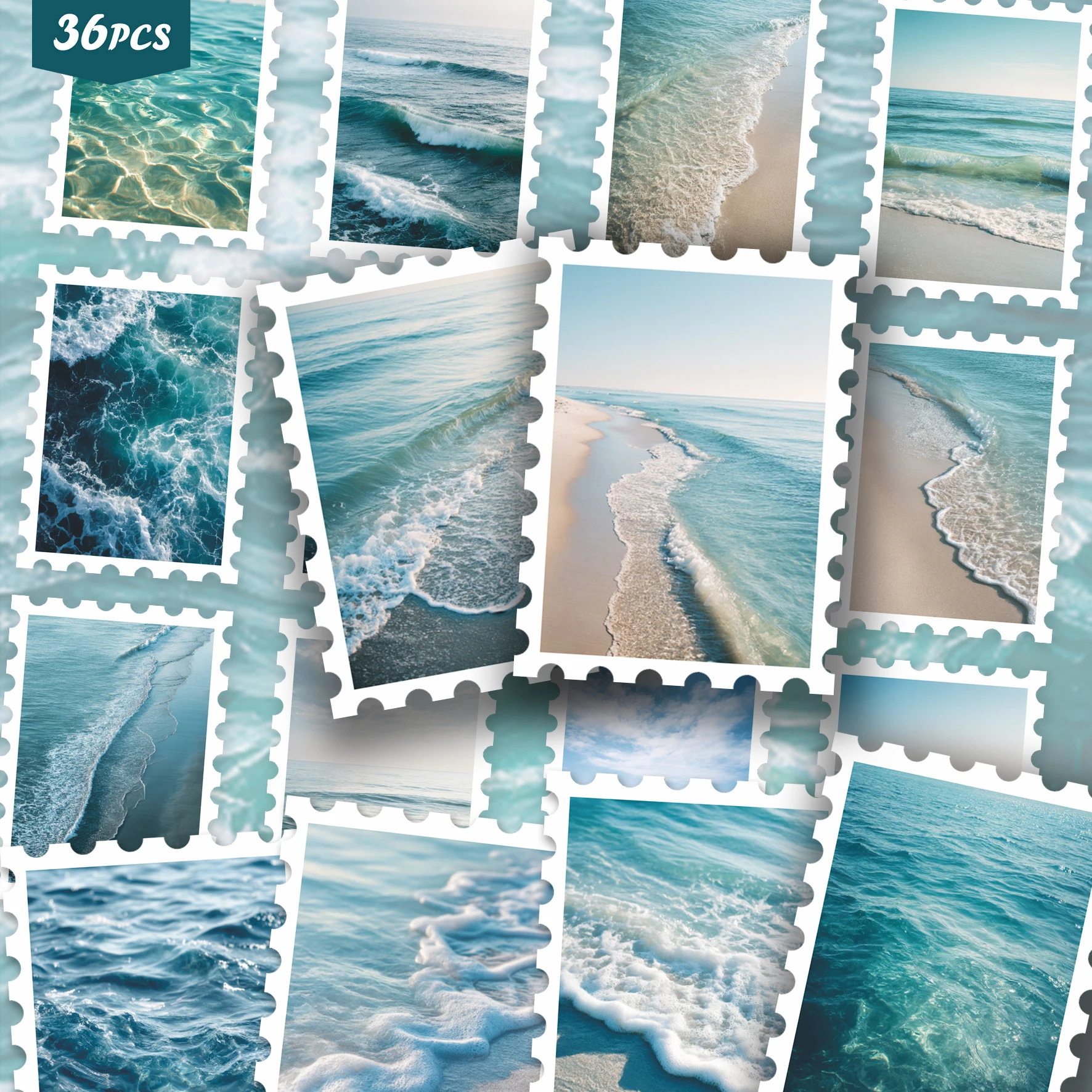 36PCS Vintage Coastal Ocean Stickers, Retro Serene Beach & Turquoise Wave Aesthetic Cutout Sticker Set for Journals, Scrapbook,