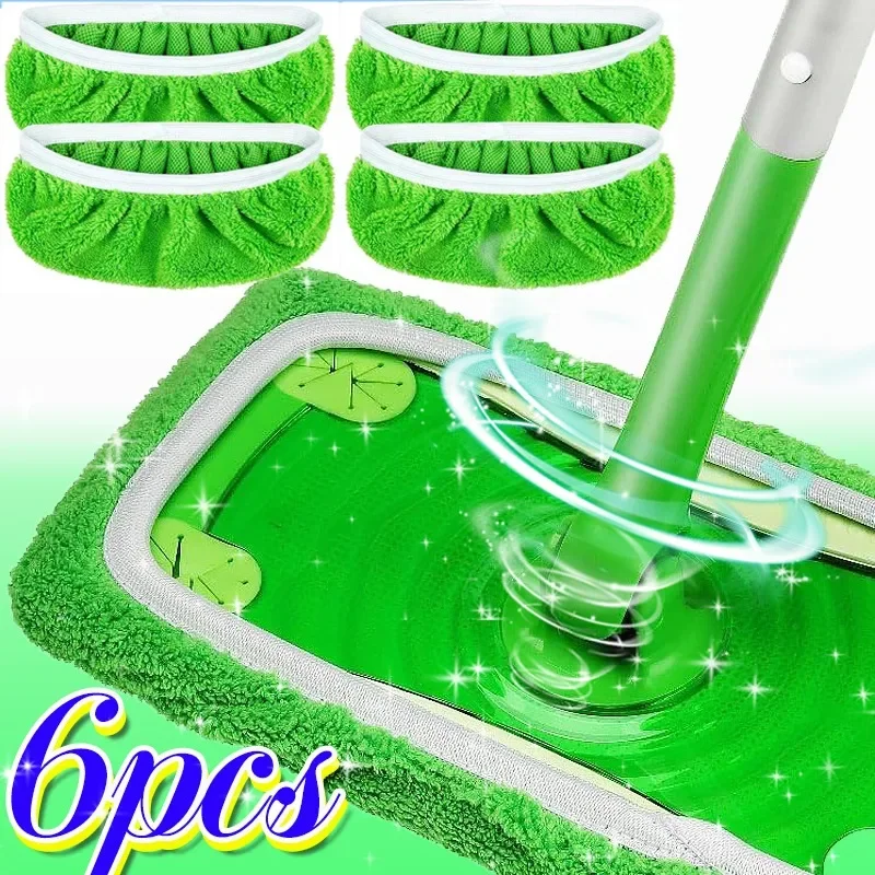 Reusable Microfiber Mop Pads Green Furniture Flooring Sweeper Wet & Dry Cleaning Cloths Mop Head Replacement Washable Rag Towel