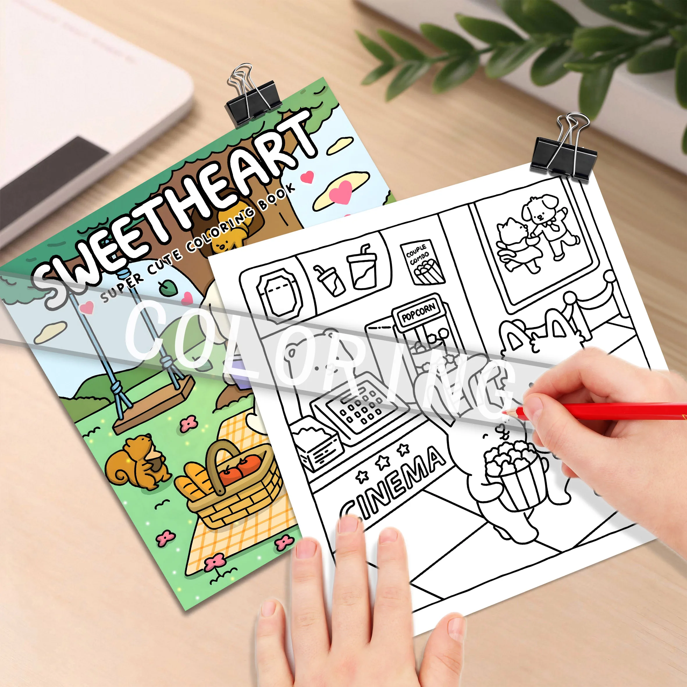 Sweet and Adorable Animated Animal Picture Book - Healing Green Coloring Book for Kids and Adults