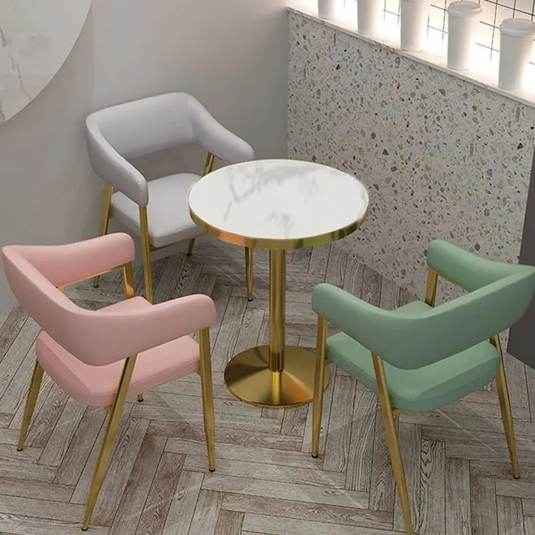 & Wholesale Round Restaurant Set 1 Table 4 Chair From Foshan Suppliers with Metal Stainless Steel Table Legs