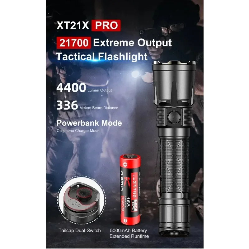 Klarus XT21X Pro 4400lms Senter Taktis Output Ekstrim Isi Ulang