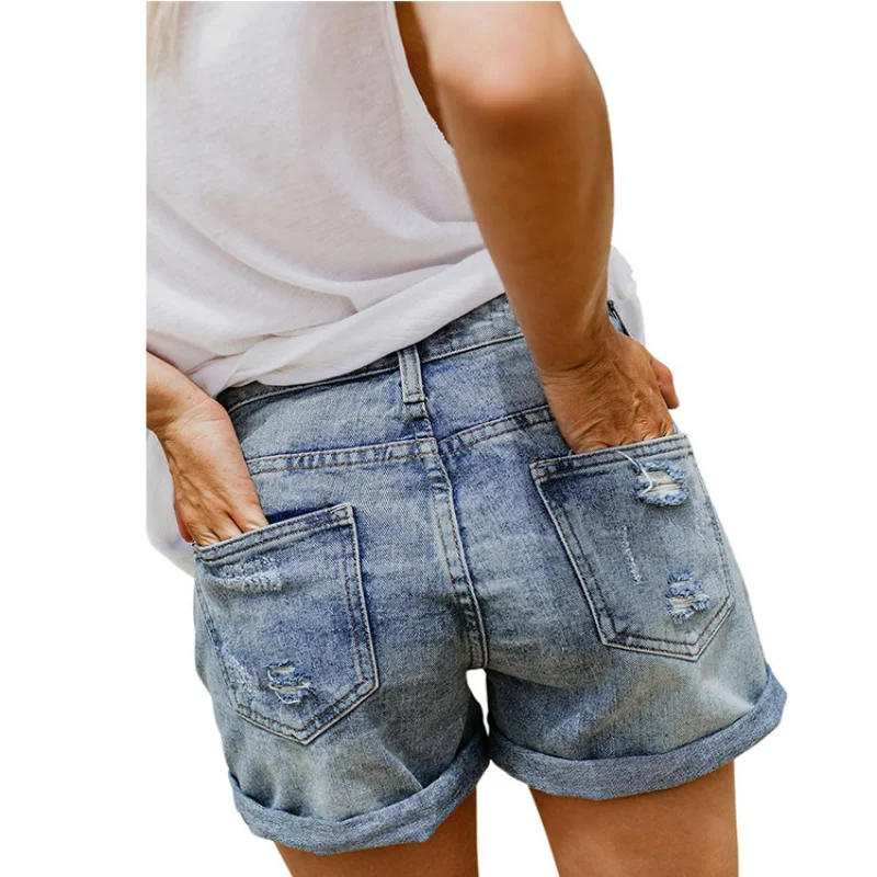 Shorts jeans soltos casuais femininos, cintura alta, perna larga, jeans reto curto, streetwear, elástico, plus size, verão, 2022