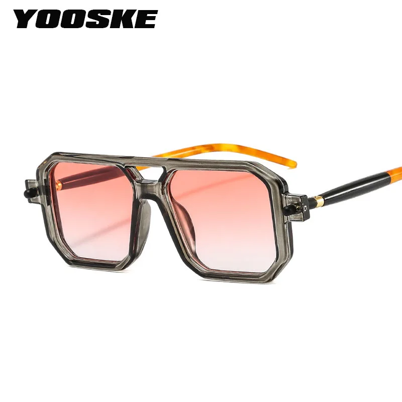 

YOOSKE Double Beam Punk Sunglasses Men Square INS Hip-hop Sun Glasses Women Luxury Brand Designer Vintage PC Eyewear UV400