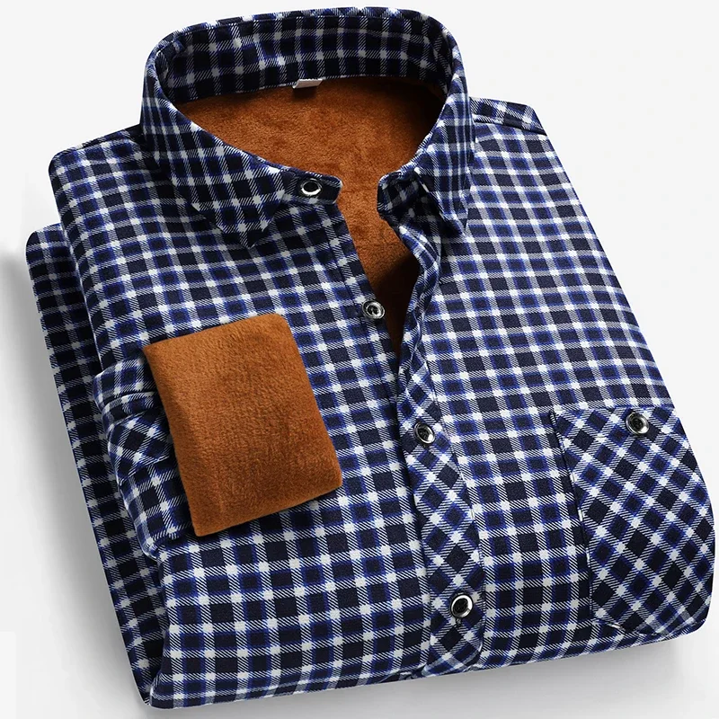 Autumn and Winter Men's Fleece-lined Long Sleeve Shirt Business Casual Fashion Comfortable Non Ironing Versatile Top