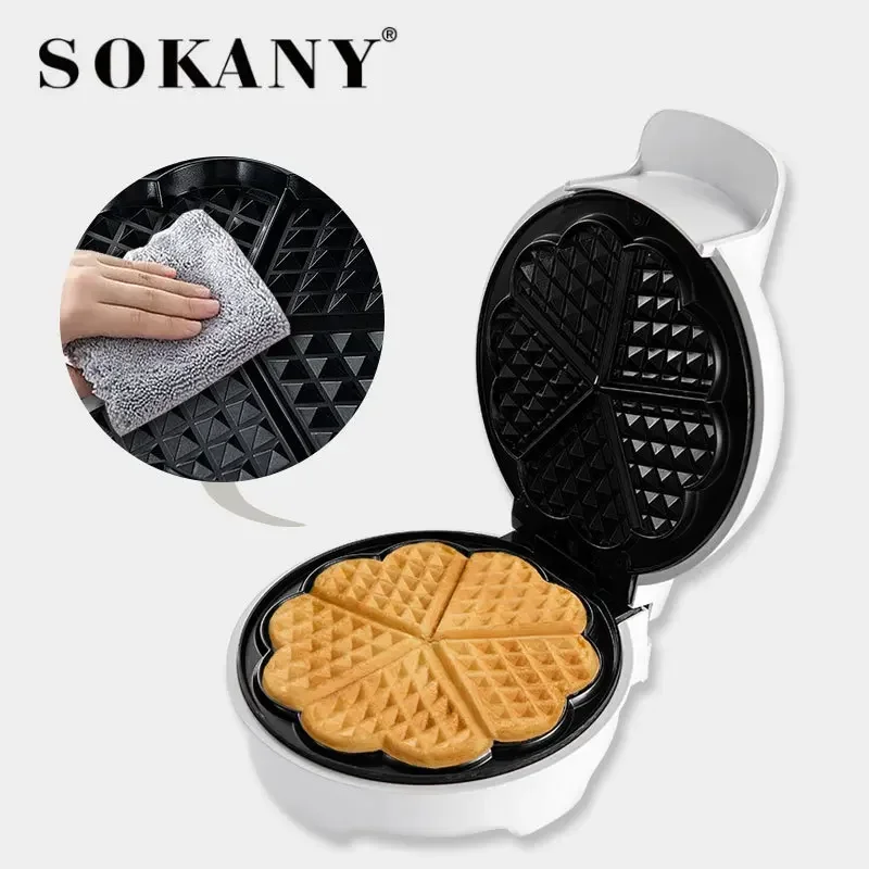 5 Slice Heart Shaped Waffle Maker Iron Machine - Deep Fill Non-Stick Coating Cooking Plates, Belgian American Round Waffle Iron