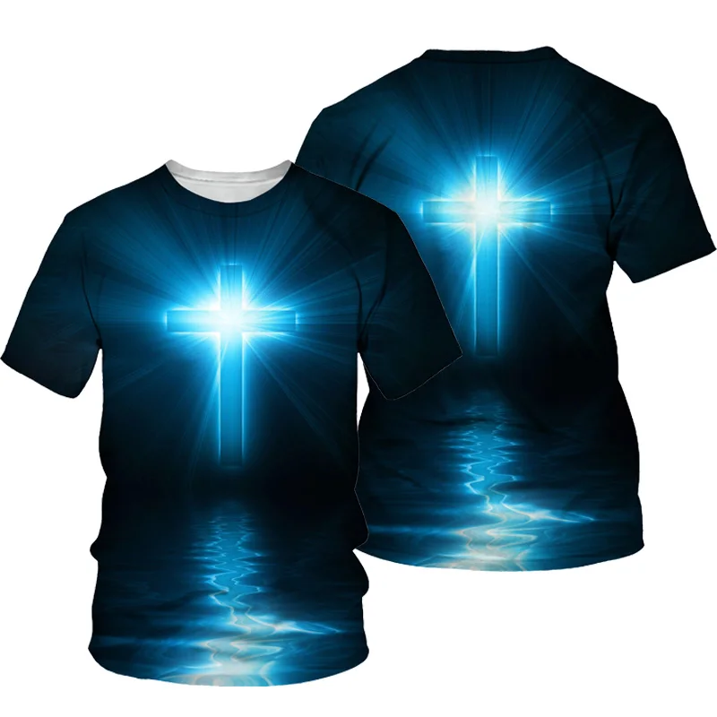 God Bless Vintage Jesus Christ T Shirt For Men 3D Print Men\'s Oversized Camiseta Short Sleeve Top Tee